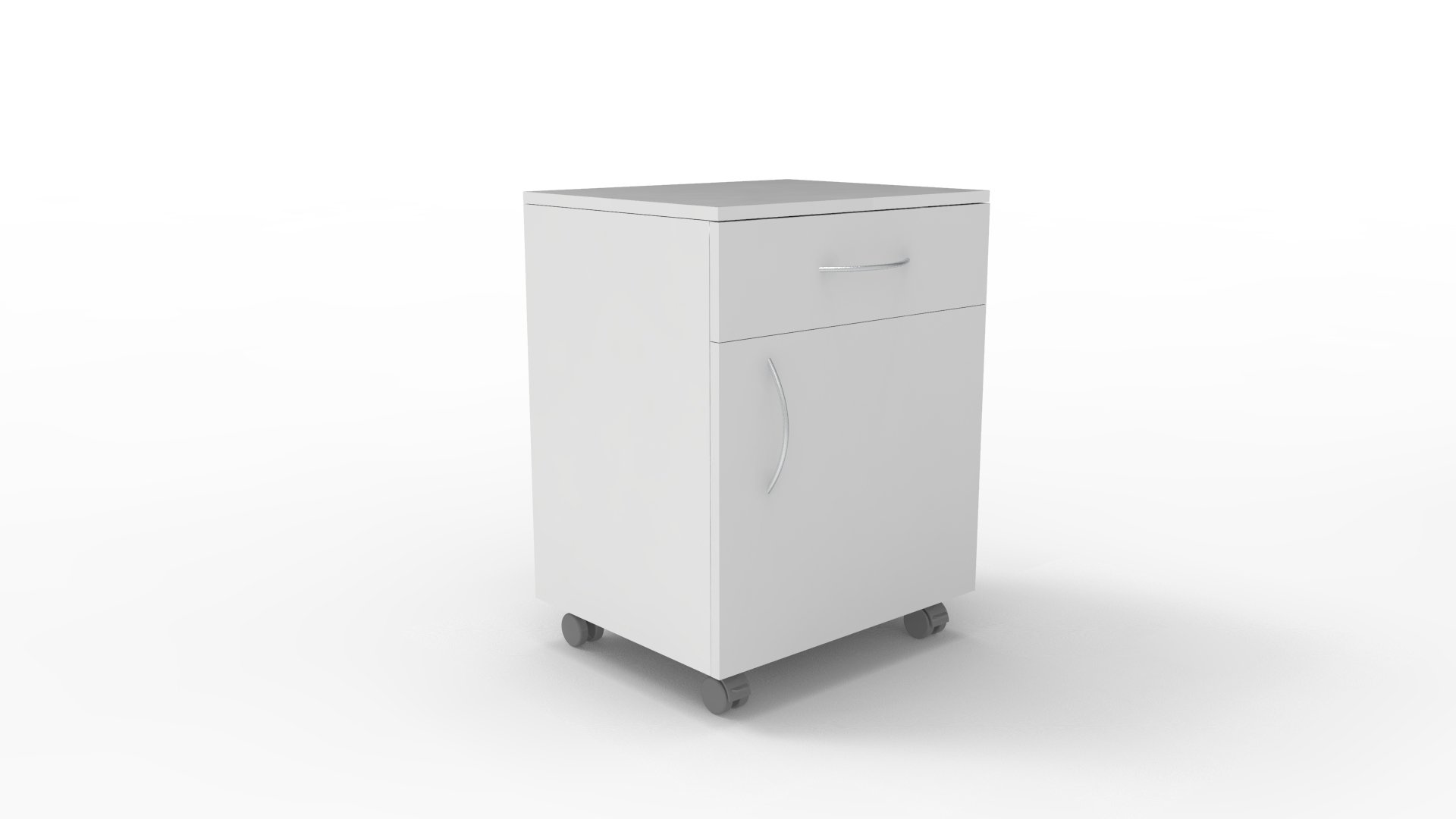 Meuble mobile sous paillasse mixte, à 1 tiroir et 1 porte en mélaminé hydrofuge, poignée inox brossé mat, ouverture à sortie totale avec coulisses amorties et ouverture des portes à 165° Meuble mobile mixte 1 tiroir 1 porte
