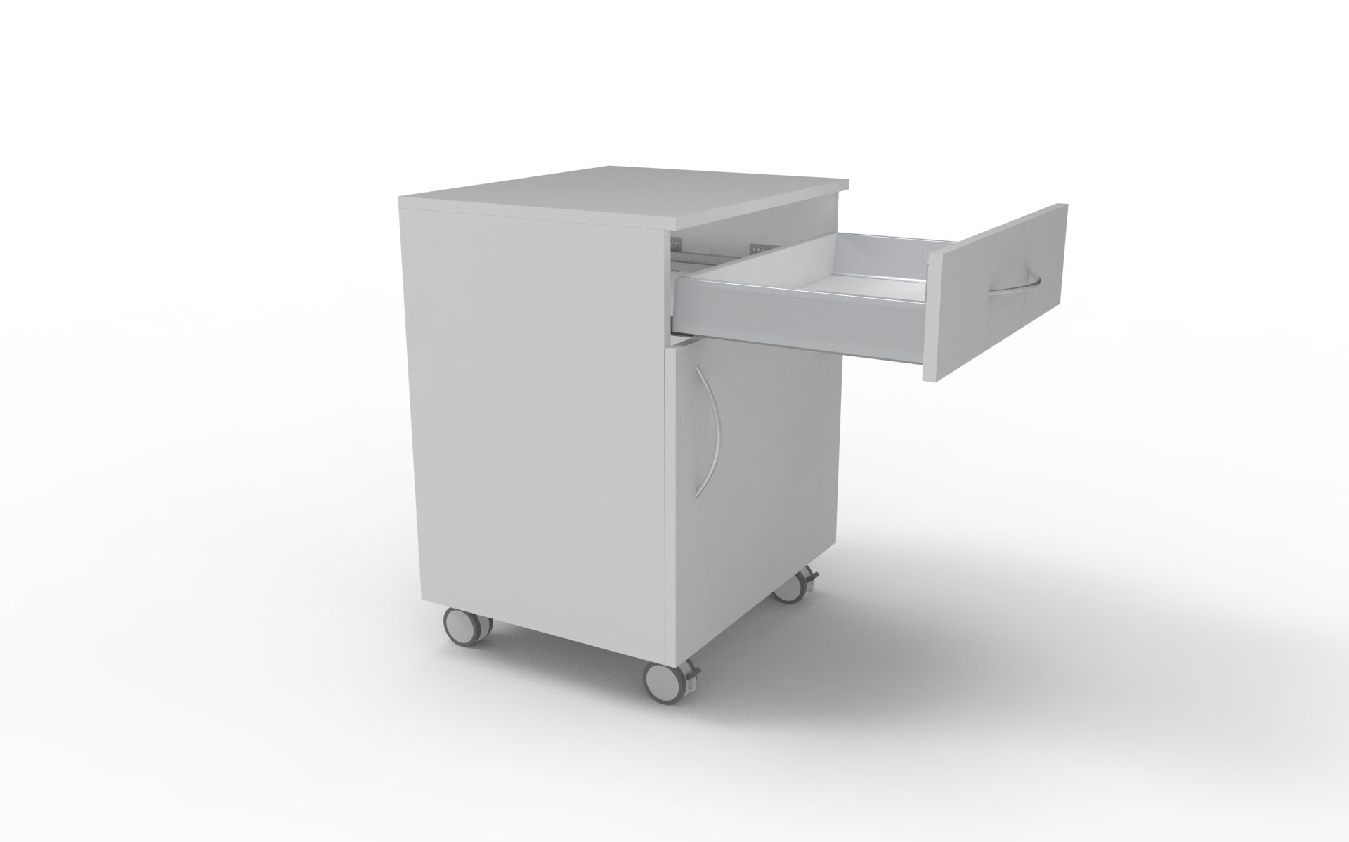 Meuble mobile mixte pour laboratoire sous paillasse - Tiroir ouvert à sortie totale et coulisses amorties Meuble mobile mixte 1 tiroir 1 porte