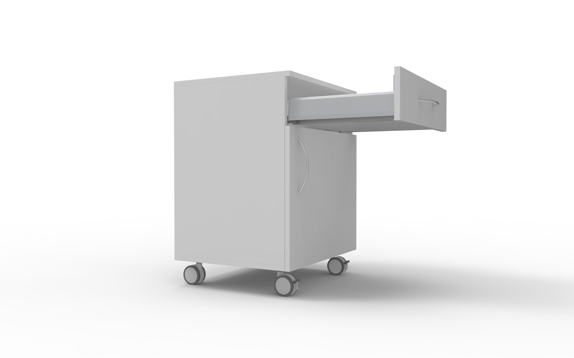 Meuble mobile mixte pour laboratoire sous paillasse - Tiroir ouvert à sortie totale et coulisses amorties Meuble mobile mixte à 1 tiroir 1 porte